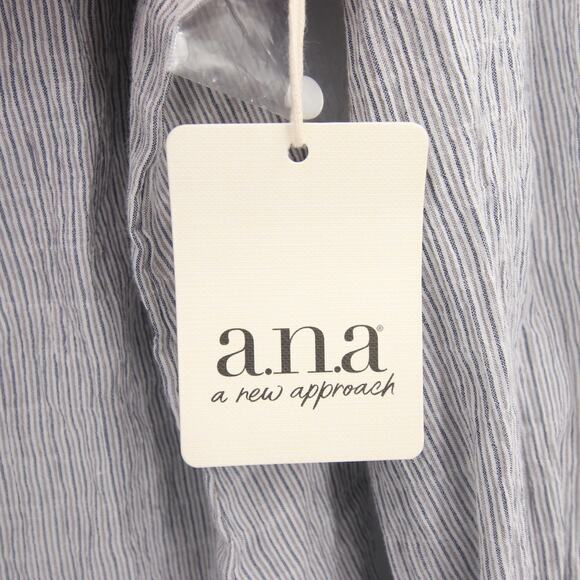 ANA Blouse White Gray Striped Ruffle Detail Long Sleeve Round Neck Cotton 0X - Picture 4 of 8